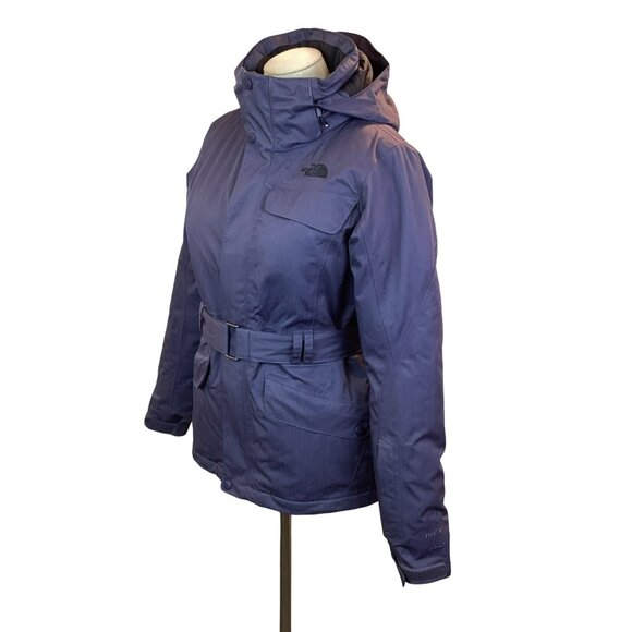 North Face HyVent 550 Down Womens S/P Hooded Belted Winter Jacket Lavender - Picture 2 of 13